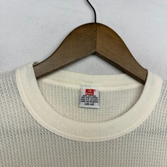 Vintage Hanes Thermal Shirt men's large White Waffle Muscle Layer Thin Grunge - Picture 8 of 11
